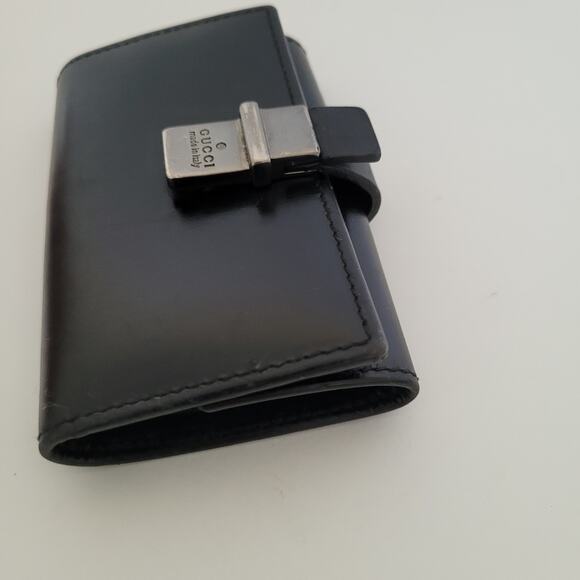 Gucci Logo Clasp Key Holder Wallet Case Leather Small Unisex Black Trifold - Picture 8 of 8